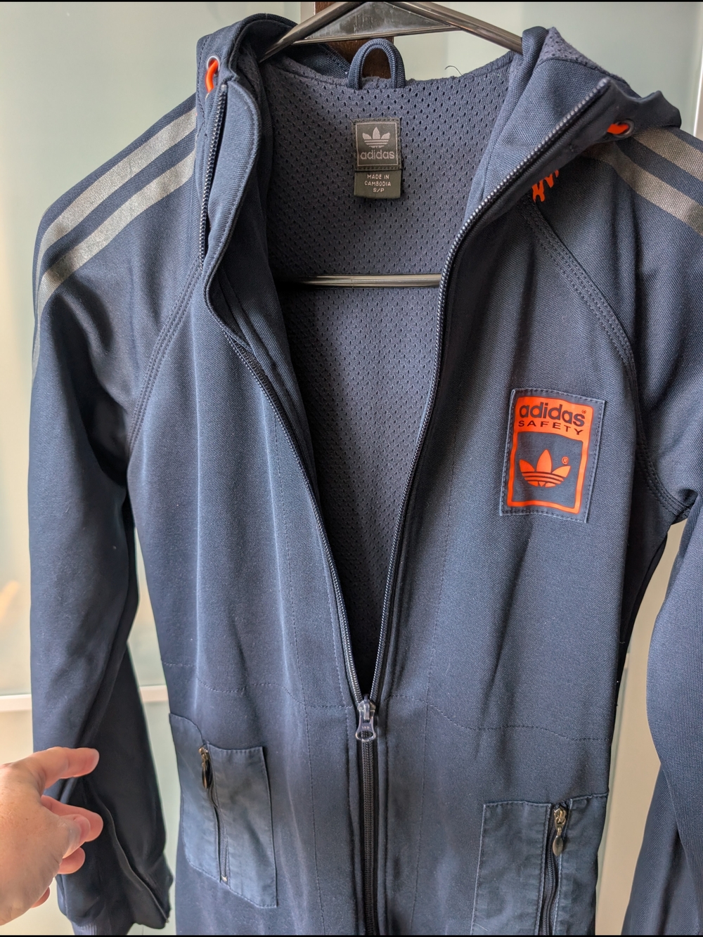 📼Rare Vintage adidas Safety Long Navy Hooded Full Zip Long Track Jacket Dress S - Picture 6 of 13